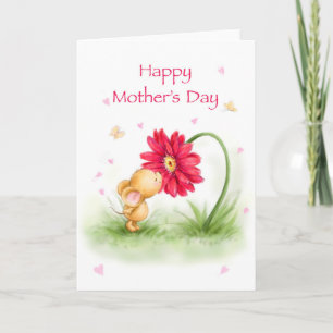 Lycklig mors dag kyssande blomma för gullig mus kort