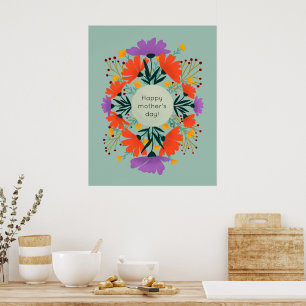 Lycklig mors dag lila och orange blommigt poster