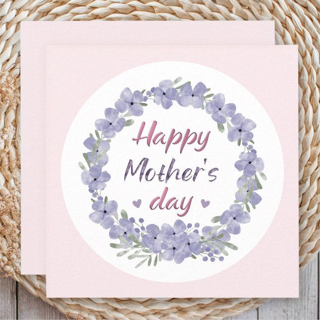 Lycklig Mors dag Lila Rosa Blommigt Utandning vid  Kort (Happy Mother's Day Purple Pink Floral Wreath Card)