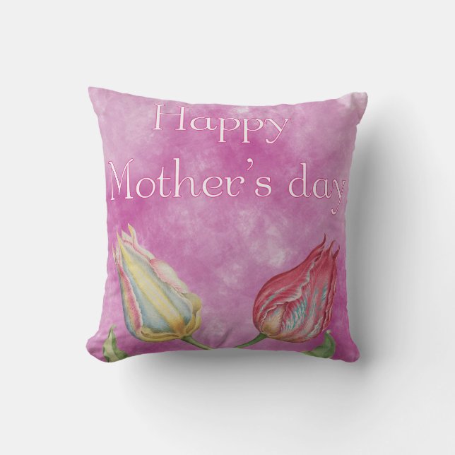 Lycklig Mors dag Ljusröda och Gult Tulips Kudde (Framsida)