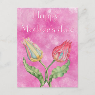 Lycklig Mors dag Ljusröda och Gult Tulips Vykort