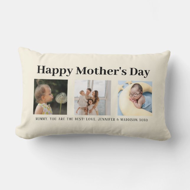 Lycklig Mors dag Mamma Biege-skript, fotopaken Lumbarkudde (Framsida)