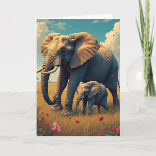 Lycklig Mors dag Mamma och Baby Elephant Kort