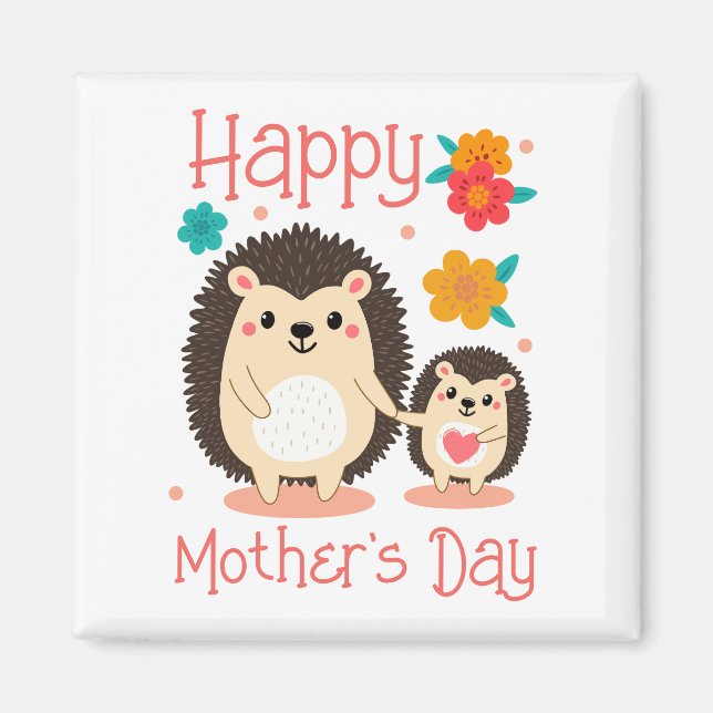 Lycklig Mors dag Mamma och Baby Hedgehog Magnet (Framsidan)
