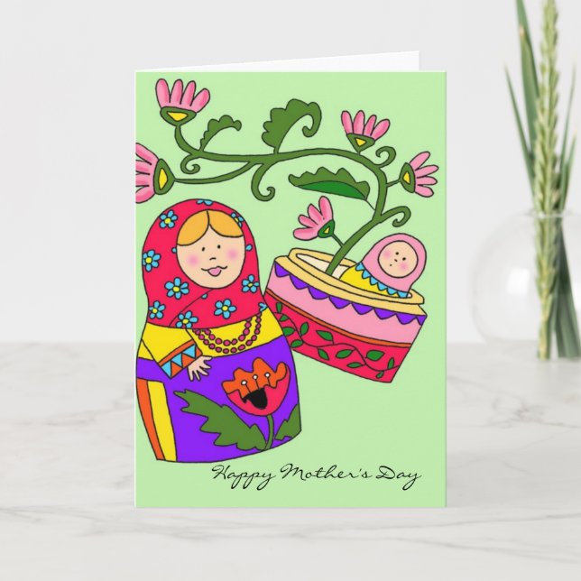 Lycklig Mors dag Matryoshka ukrainsk folkart Kort (Framsida)