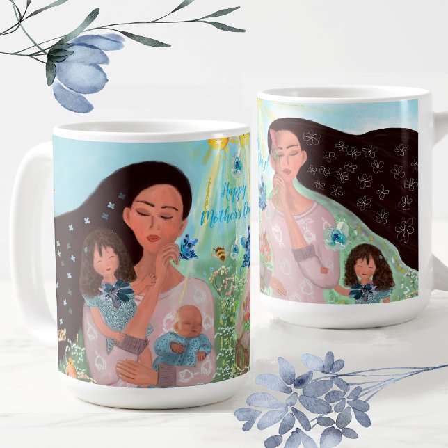 Lycklig Mors dag med barn Kaffemugg (Happy Mother's Day with kids Coffee Mug)