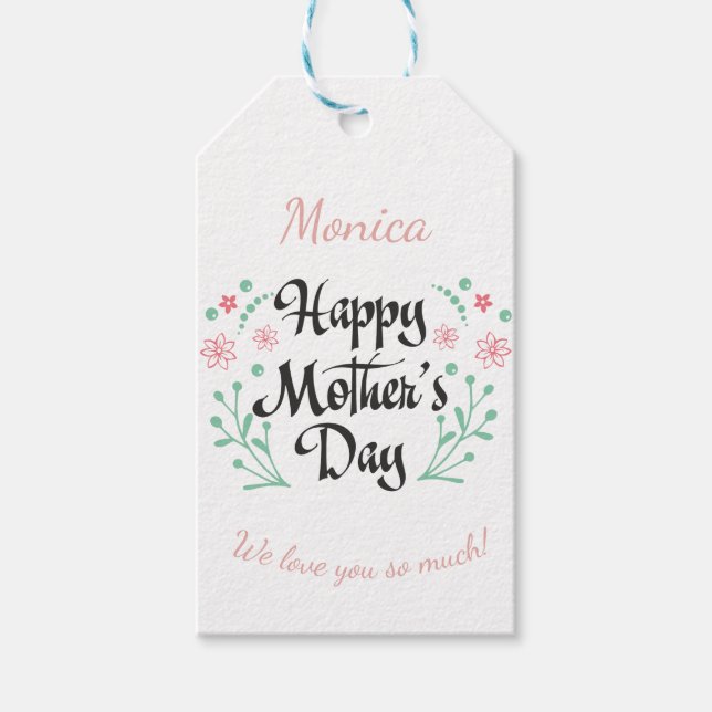 Lycklig Mors dag med blommor anpassningsbar Presentetikett (Framsidan)