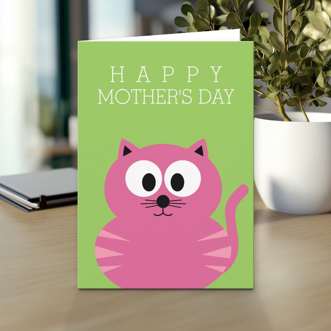 Lycklig Mors dag med Cute Rosa Cat Kort (Personalized Mother's Day Greeting Card)