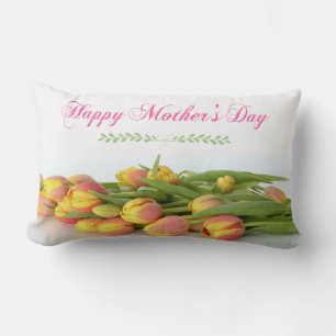 Lycklig Mors dag med Gult och Orange Tulips Lumbarkudde
