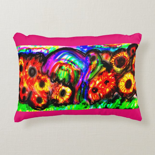 Lycklig Mors dag med Hummingbird och solblommor Prydnadskudde (Framsidan)