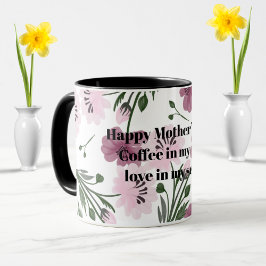 Lycklig Mors dag med Lila Rosa Blommönster Mugg