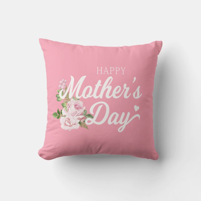 Lycklig Mors dag med Rosa ros| Dekorativ kudde (Framsida)