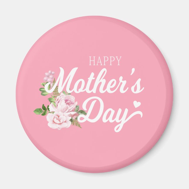 Lycklig Mors dag med Rosa ros | Magnet (Framsidan)