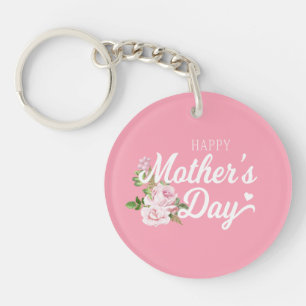 Lycklig Mors dag med Rosa ros Nyckelkedja