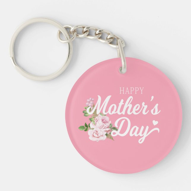 Lycklig Mors dag med Rosa ros| Nyckelkedja (Framsidan)