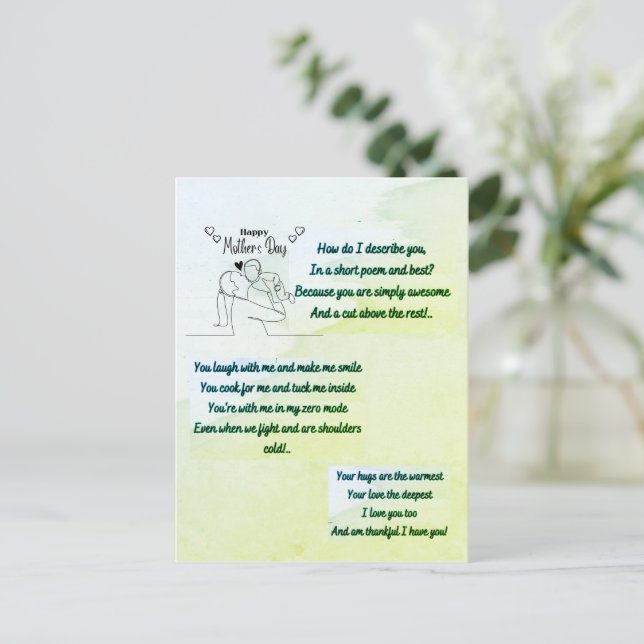 Lycklig Mors dag med ursprungligt Dikt Vykort (Stående Fram)
