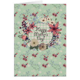 Lycklig Mors dag! Mint-Grönt Land Flowers Hälsningskort