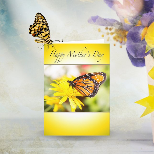 Lycklig Mors dag Monarch Butterfly Gult Daisy Kort (Skapare uppladdad)