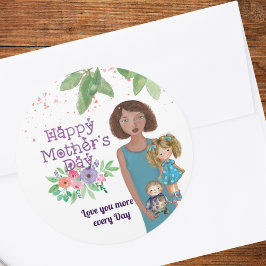 LYCKLIG MORS DAG | Mor och barn Runt Klistermärke