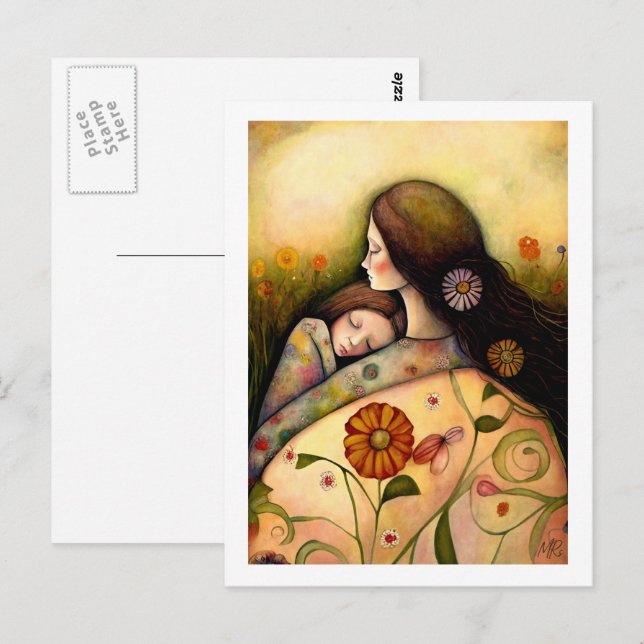 Lycklig Mors dag Mor och dottermålning Vykort (Fram/baksida)