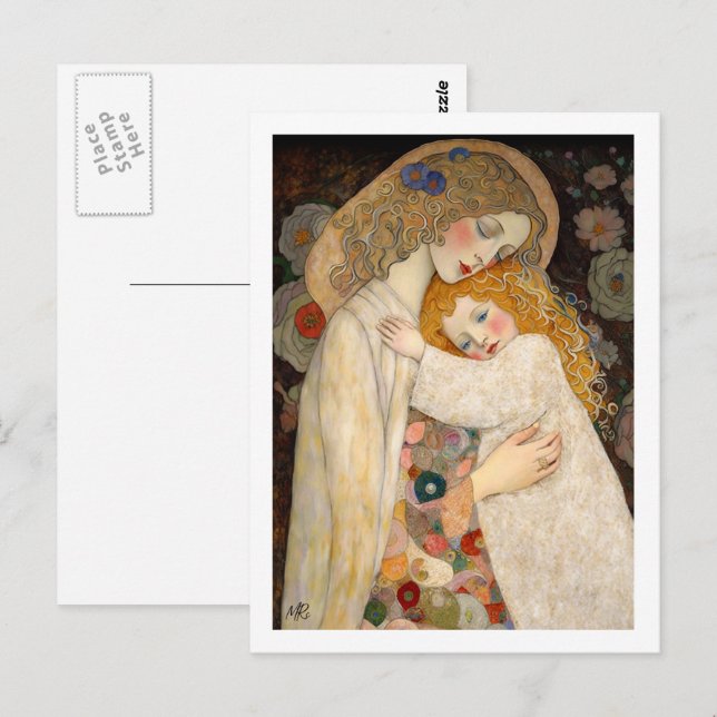 Lycklig Mors dag Mor och dottermålning Vykort (Fram/baksida)