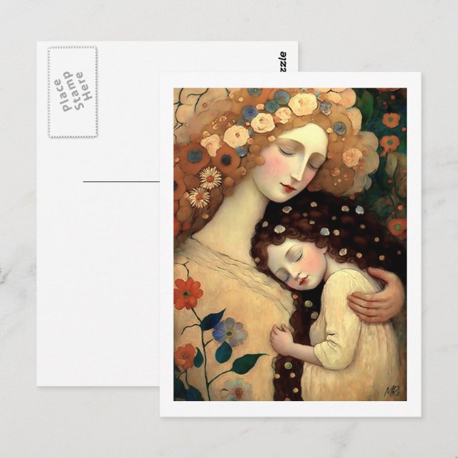 Lycklig Mors dag Mor och dottermålning Vykort (Fram/baksida)