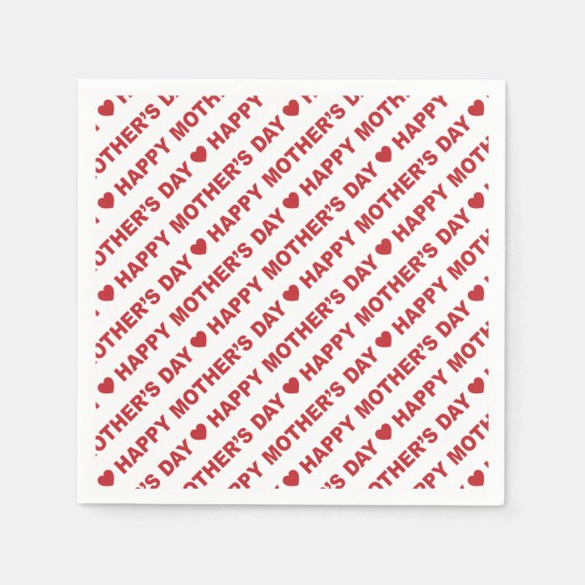 Lycklig Mors dag Mörk Red on White Pappersservett (Framsidan)