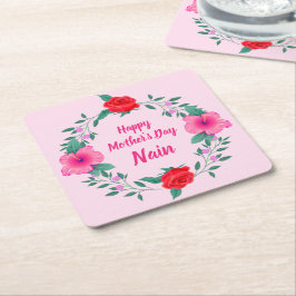 Lycklig Mors dag Nain - Byt Namn Mamma Morsa Underlägg Papper Kvadrat