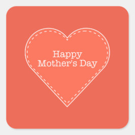 Lycklig Mors dag Orange Heart Square Sticker Fyrkantigt Klistermärke