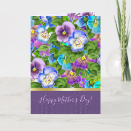 Lycklig Mors dag Pansy Violet Flowers Vattenfärg Helgkort