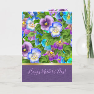 Lycklig Mors dag Pansy Violet Flowers Vattenfärg Helgkort