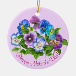 Lycklig Mors dag Pansy Violet Flowers Vattenfärg Julgransprydnad Keramik