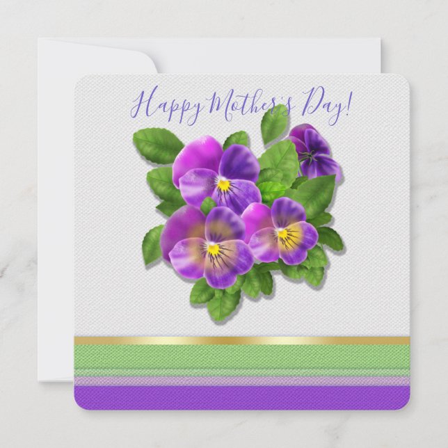 Lycklig Mors dag Pansy Violet Flowers Vattenfärg Julkort (Framsida)