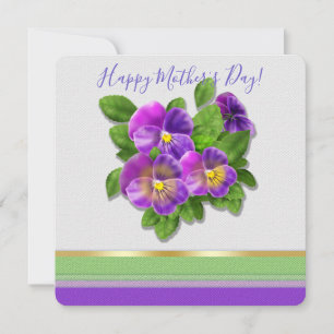 Lycklig Mors dag Pansy Violet Flowers Vattenfärg Julkort