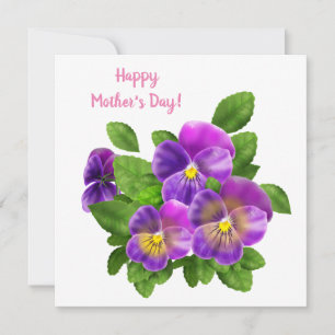Lycklig Mors dag Pansy Violet Flowers Vattenfärg Julkort