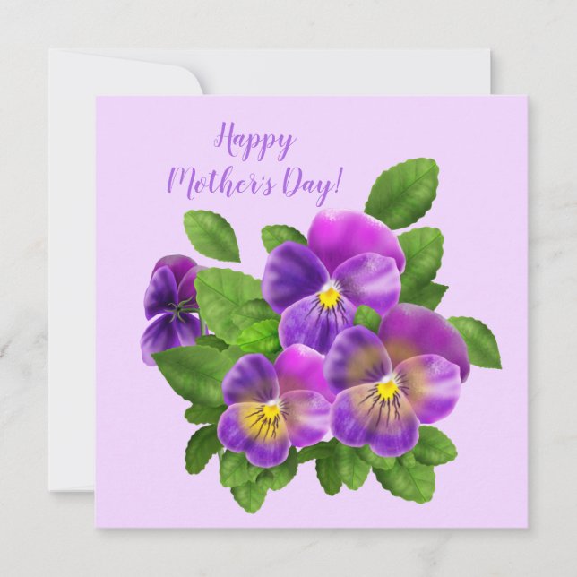 Lycklig Mors dag Pansy Violet Flowers Vattenfärg Julkort (Framsida)