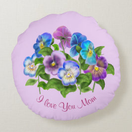 Lycklig Mors dag Pansy Violet Flowers Vattenfärg Rund Kudde