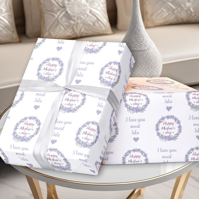 Lycklig Mors dag Personlig Text Namn Blommigt Presentpapper (Happy Mother's Day Personalized Text Name Floral Wrapping Paper)