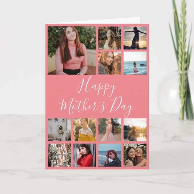 Lycklig Mors dag Photo Collage Rosa and White Kort (Framsida)