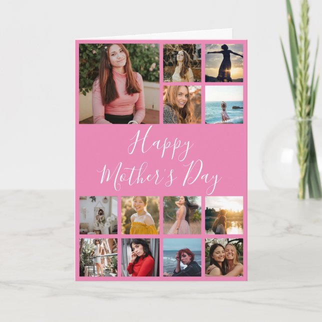 Lycklig Mors dag Photo Collage Rosa and White Kort (Framsida)