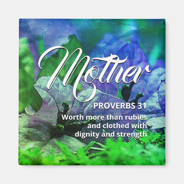 Lycklig Mors dag PROVERBS 31 Blue Grönt Magnet (Framsidan)