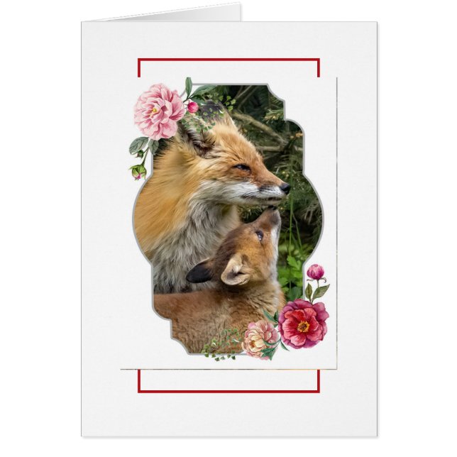 Lycklig Mors dag, rävar Hälsningskort (Framsidan)