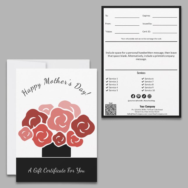 Lycklig Mors dag Red Bouquet Gift-certifikat (Happy Mother's Day Red Bouquet Gift Certificate, Small Business Marketing Tool)