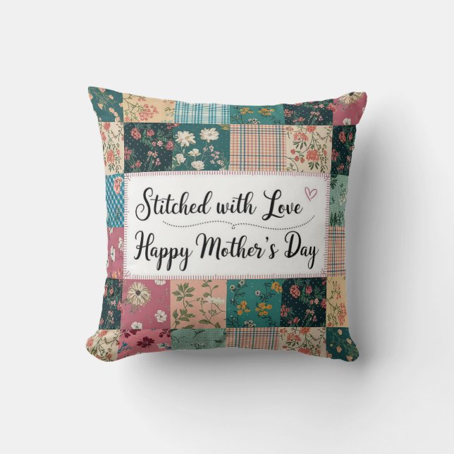 Lycklig Mors dag - Retro Cute Quilt Mönster Kudde (Framsida)