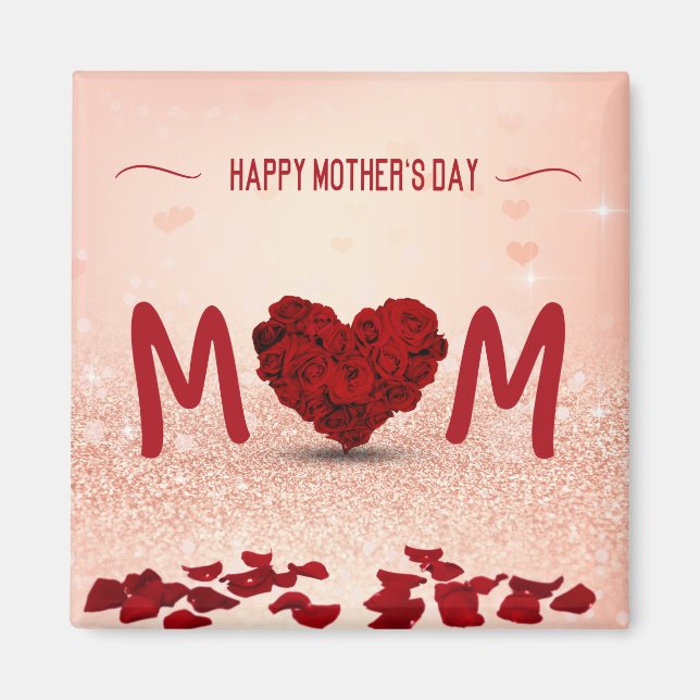 Lycklig Mors dag Ro Heart Bouquet Magnet (Framsidan)