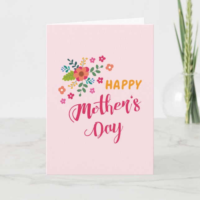 "Lycklig Mors dag" Rosa av akut Blommigt Illustrat Kort (Framsida)