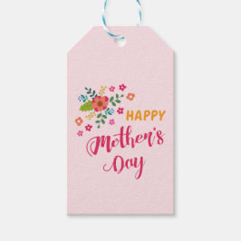 "Lycklig Mors dag" Rosa av akut Blommigt Illustrat Presentetikett