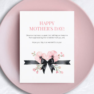Lycklig Mors dag Rosa Blommigt Black Bow Best Mamm Helg Vykort
