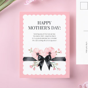Lycklig Mors dag Rosa Blommigt Elegant Bow Scallop Helg Vykort