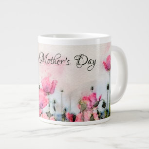 Lycklig Mors dag Rosa Blommigt Vattenfärg Jumbo Mugg
